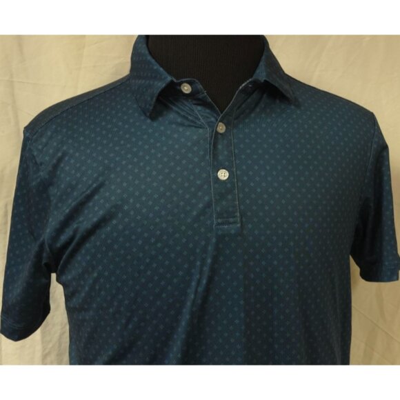 Green Side Mens Small Bluish Green Geometric Floral Outdoor Golf Polo Shirt - Picture 3 of 12